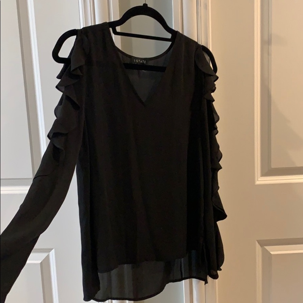 Black cold-shoulder ruffle sleeve top